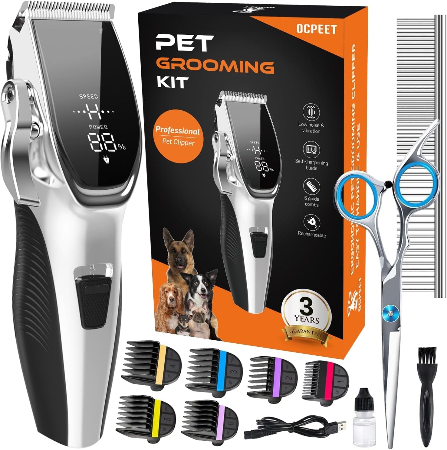 dog-grooming-kit-low-noise-cordless-4-in-1-dog-clippers-for-grooming-rechargeable-pet-cat-hair-trimmer-with-2-speed-6-guards-scissors-comb-for-small-medium-large-pets-dogs-cats-thick-hair-cutting