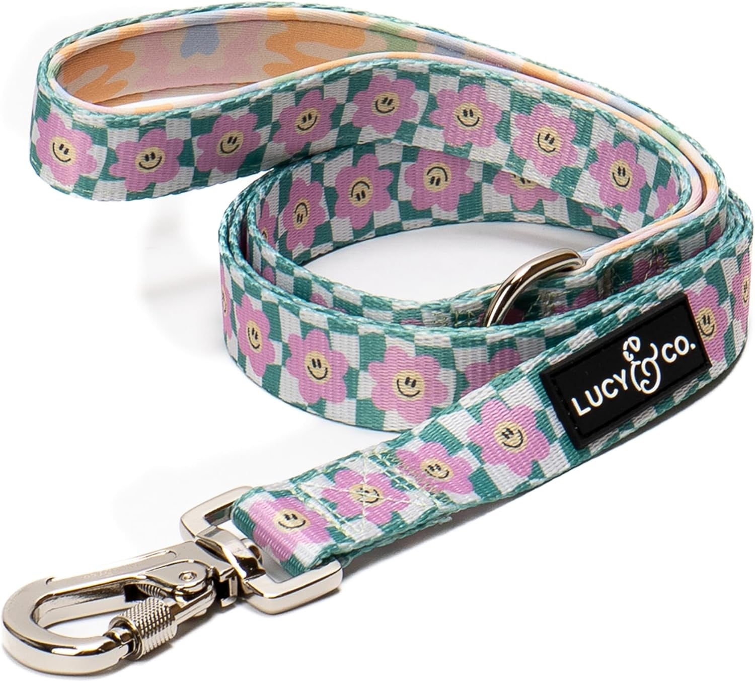 lucy-co-cheery-cherries-designer-dog-leash-for-small-to-large-dogs-padded-handle-for-comfort-large-red-gingham-cherries-5-foot