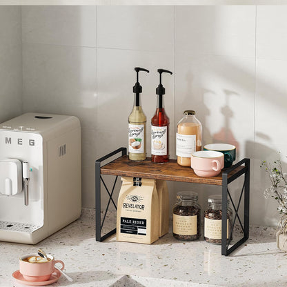 Countertop Shelf Organizer, Cupboard Stand Spice Rack, Retro Style Cabinet Shelf for Pantry, Kitchen, Bathroom, Reading Room, Bedroom to save Space (7.8" D X 15.7" W X 9.4" H, Rustic Brown)6