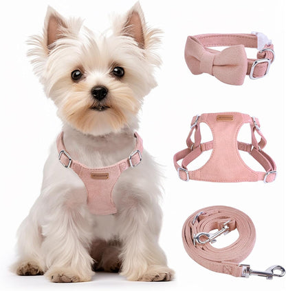 Dog Harness and Leash Set, XXS No Pull Adjustable Puppy Harness with Multifunction Pink Dog Leash and Dog Collar, Soft No Choke Escape Proof Pet Harness Vest for Small Dogs and Cats (Pink, S)1