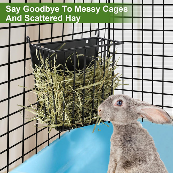 LUAVIARU Upgrades 2Pcs Hay Feeder Rabbit - Guinea Pig - Metal Frame Hay Rack with Adjustable Hook - Less Wasted - for Guinea Pig, Bunny, Chinchilla Cage Accessories - Bunny Feeder4