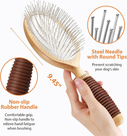Dog Brush for Long Haired Dogs, 27Mm Extra Long Pin Brush for Grooming, Shedding - Beech Wood Material, Non-Slip Rubber Handle, Round-Tipped Pins4