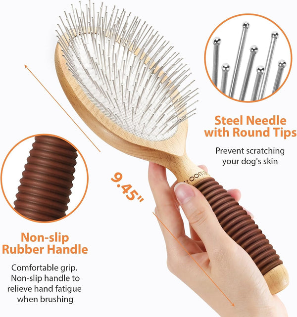 Dog Brush for Long Haired Dogs, 27Mm Extra Long Pin Brush for Grooming, Shedding - Beech Wood Material, Non-Slip Rubber Handle, Round-Tipped Pins4