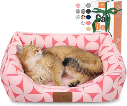 Cat Dog Bed for Pets, Rectangle Pet Bed Gift for Puppy and Kitten, Machine Washable Calming Fluffy Pet Couch Sofa for Indoor Outdoor, Portable Soft Cat Bed with Non-Slip Bottom (Small, Pink)15