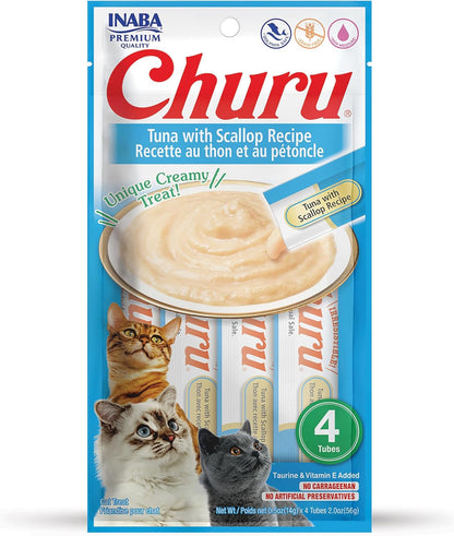 INABA Churu Cat Treats, Grain-Free, Lickable, Squeezable Creamy Purée Cat Treat/Topper with Vitamin E & Taurine, 0.5 Ounces Each Tube, 4 Tubes, Tuna with Salmon Recipe11