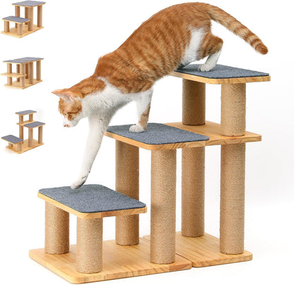 FUKUMARU Dog Stairs, Solid Wood Pet Stairs with Cat Scratching Post | Transformable Cat Step Hold up to 200 Lbs, 20" Pet Ramp for Dogs and Cats to Climb High Bed and Couch, over 6 Combinations10
