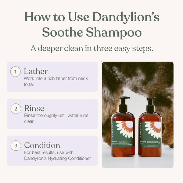 Dog Shampoo, Soothe Gentle Cleansing, Hydrating, Sensitive Skin, 16 Fl Oz | Dandylion Pet Shampoo, Fragrance Free, Ph Balanced, Plant Derived Formula for Dry Coats and All Coat Types, Dog Bath Supplies5