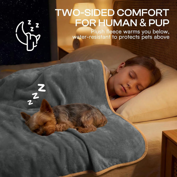 Luciphia Waterproof Pet Blanket, Washable Reversible Sherpa Fleece Throw | Liquid-Proof Furniture Protector for Bed and Couch, Soft Reversible Sherpa Fleece for Dogs, Cats Grey, XS3