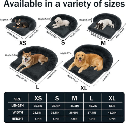 Calming Dog Bed for Couch, Thickened Plush Dog Mat with Raised Bolster, Washable Pet Sofa Bed & Furniture Protector, Non-Slip Dog Couch Cover for Small Medium Large Dogs & Cats (Dark Gray, X-Small)3