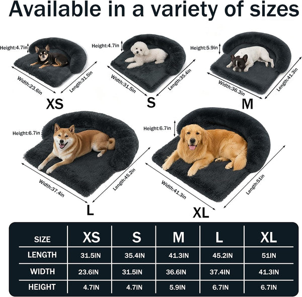 Calming Dog Bed for Couch, Thickened Plush Dog Mat with Raised Bolster, Washable Pet Sofa Bed & Furniture Protector, Non-Slip Dog Couch Cover for Small Medium Large Dogs & Cats (Dark Gray, X-Small)3
