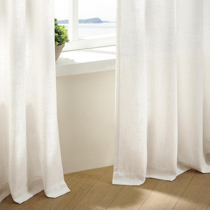 Natural Pinch Pleated Linen Semi Sheer 84 Inch Curtains 2 Panels | Pinch Pleat Hooks Rings, Back Tab, Cream Ivory Birch, Boho Neutral, Textured Linen, Window Curtain for Living Room Bedroom8