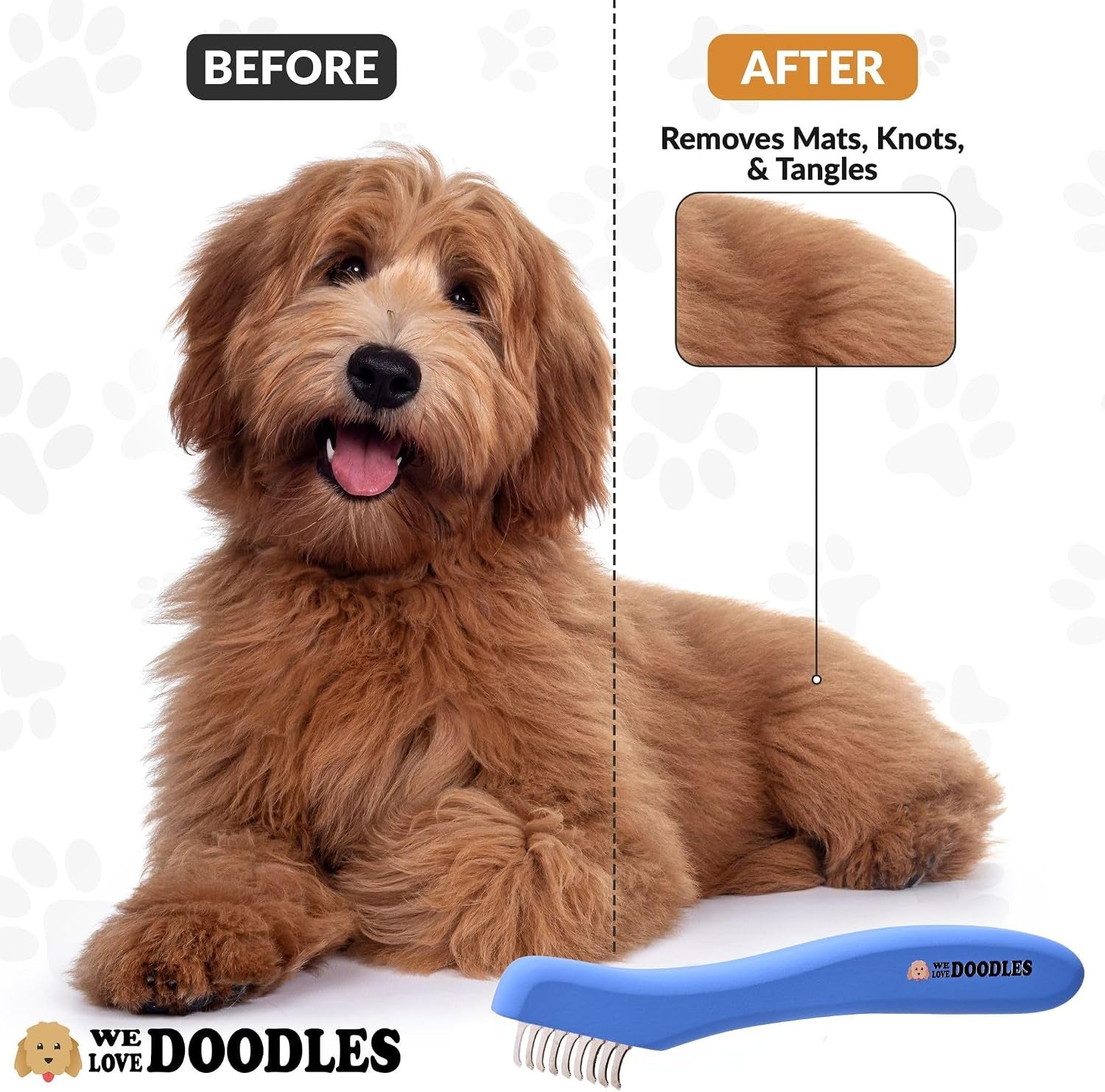 we-love-doodles-dematting-comb-for-dogs-dog-hair-mat-remover-detangler-comb-deshedding-tool-removes-tangles-knots-loose-hair-metal-comb-ergonomic-handle-family-5-blades