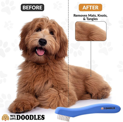 We Love Doodles Dematting Comb for Dogs - Dog Hair Mat Remover, Detangler Comb & Deshedding Tool, Removes Tangles, Knots, & Loose Hair, Metal Comb, Ergonomic Handle Family (5 Blades)3