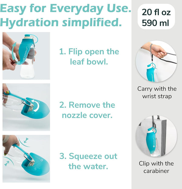Lumoleaf Dog Water Bottle for Walking, Portable Pet Water Dispenser with Foldable Leaf Bowl – Lightweight Travel Bottle for Small & Medium Dogs, 20 Fl Oz5