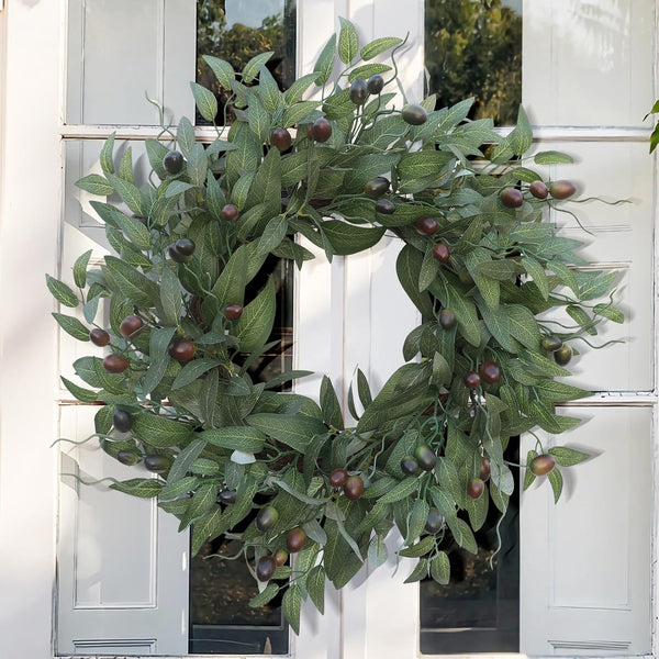Olive Wreaths 20 Inch Wreath for Front Door with Purely Handmade Realistic Dense Olive Leaf Olive Berry, Elegant Home Decor Wreath Ideal for Front Doors, Hallways, Any Area You Want to Brighten3