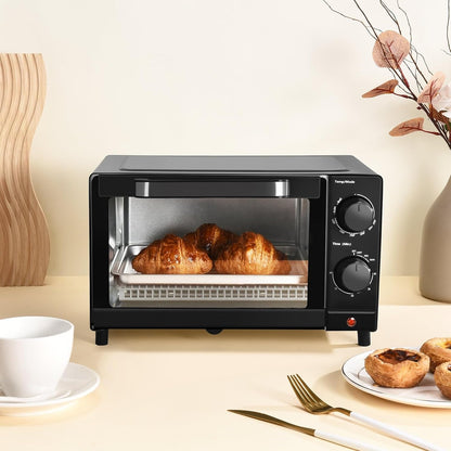 4 Slice Toaster Oven with 3 Setting, Baking Rack and Pan, Black, New4