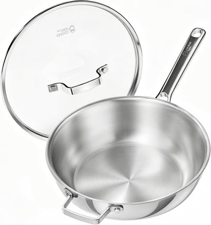11" Wok Pan with Lid, Stainless Steel Deep Skillet for Stir-Fry | Non-Toxic Uncoated Cookware, Flat Bottom, Oven Safe, Induction Ready, Stay-Cool Handle, 3-Ply Stainless Steel Clad1