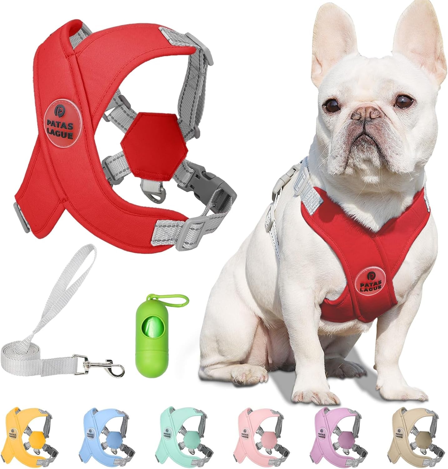 patas-lague-dog-harness-with-leash-set-adjustable-soft-padded-step-in-dog-vest-no-choke-no-pull-reflective-for-small-medium-pets-with-poop-bags-and-dispenser-solid-and-no-chew-pink-m