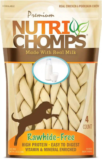 Nutrichomps Rawhide-Free Dog Chews, 6 in Braids, Chicken, PB, Milk, 10 Ct | a Rawhide-Free Chew That'S Gentle and Easy to Digest, Made with the Real, Wholesome Ingredients Dogs Love10