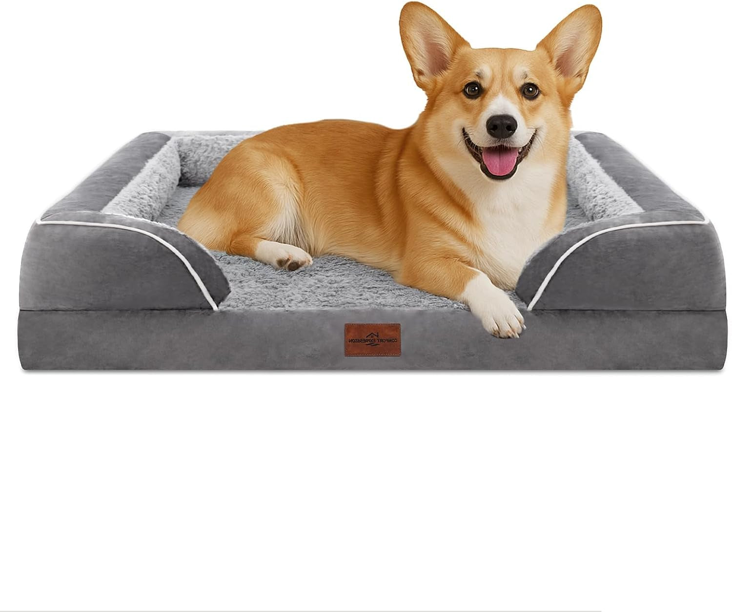 comfort-expression-orthopedic-dog-bed-for-extra-large-dogs-with-bolster-waterproof-dog-couch-bed-with-washable-cover-non-slip-bottom-supportive-egg-crate-foam-xl-pet-bed-42x30-inch