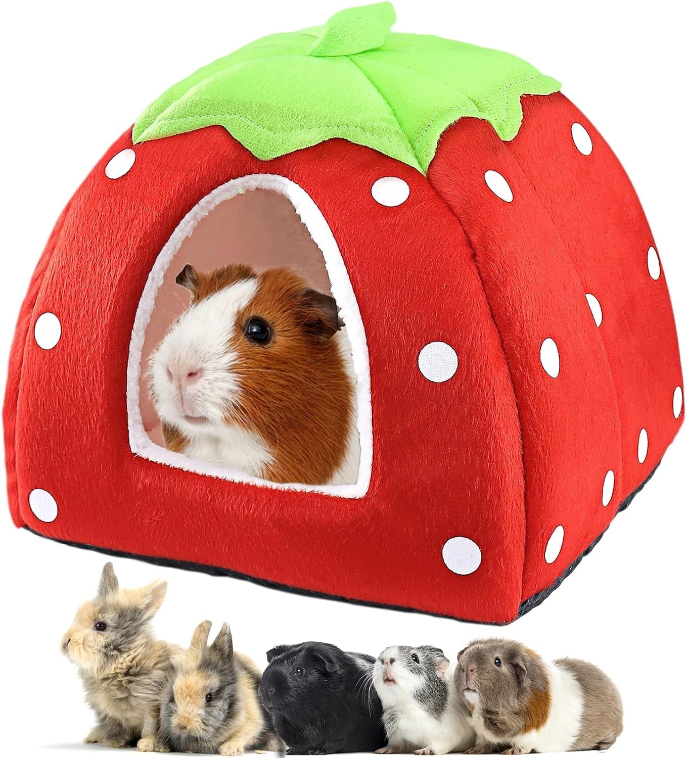 mygeromon-guinea-pig-bed-rabbit-hideout-cuddle-cup-strawberry-style-washable-winter-small-animals-sleeping-house-for-ferret-chinchilla-bunny