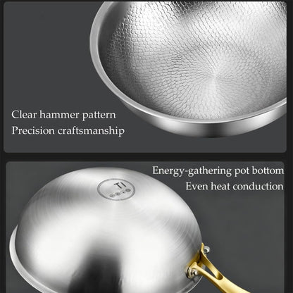 Titanium Hammered Wok, No Coating Non Stick Titanium Cookware, Durable Scratch-Resistant Titanium Frying Pans, Even Heating for Cooking with All Cooktops, Dishwasher Safe,No Lid,10.23In7
