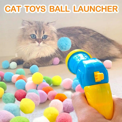 Meohui 31Pcs Cat Ball Toy Launcher Gun,Cat Balls Fetch Toy,30Pcs Plush Fuzzy Balls Launcher Cat Toy for Cats with 1 Gun,Funny Interactive Cat Toys for Bored Indoor Adult Cats,Cute Kitten Kitty Toys2