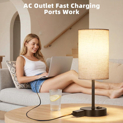 Table Lamp for Bedroom Set of 2, Bedside Small Lamps with 3 Way Dimmable Rocker Switch and AC Outlet, Nightstand Desk Lamp with Flaxen Fabric Shade Black Base for Living Room Home Decor Lights | E26 Bulbs,Ac Outlet,3 Way Dimmable,Rocker Switch,Desk Lamp Flaxen Fabric Shade Black Base 2Pack Bedroom Living Room Dorm Lamp8