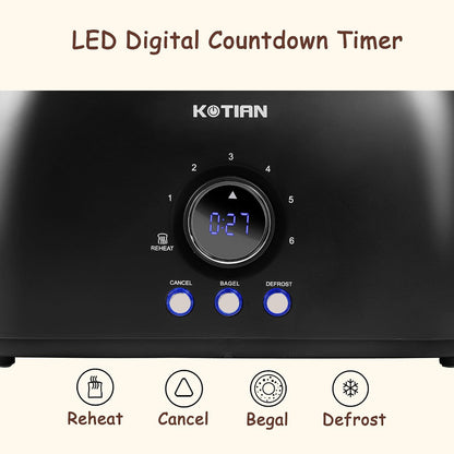 Toaster 4 Slice, Retro Long Slot Toasters with Countdown Timer,Stainless Steel Toaster,Bagel,Defrost,Reheat,Cancel Functions,Extra Wide Slots,6 Toast Settings,Removable Crumbs Tray,Matte Black3