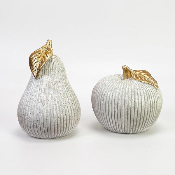 Apple and Pear Decor Set, Modern Fruit Sculpture Home Decor, White and Gold Decorative Ornaments for Living Room Bedroom Desk Shelf Coffee Table, Aesthetic Room Decor Unique Gift1