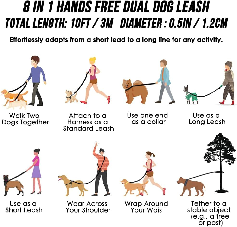 lukovee-hands-free-dog-leash-10ft-adjustable-training-lead-1-2-inch-nylon-heavy-duty-lead-no-pull-for-large-medium-dogs-tangle-free-reflective-waist-leash-for-walking-running-black