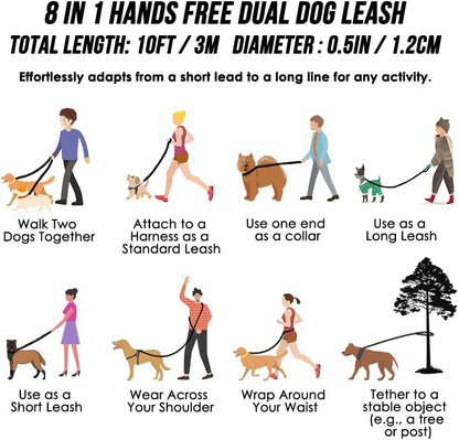 Lukovee Hands Free Dog Leash, 10FT Adjustable Training Lead 1/2 Inch Nylon Heavy Duty Lead No Pull for Large Medium Dogs, Tangle Free Reflective Waist-Leash for Walking Running, Black3