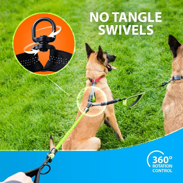 Sparklypets Double Dog Leash for 2 Dogs – Rope Bungee Dual Leash for Medium and Large Breeds with Padded Handles & Tangle Free (Teal, Medium/Large)3