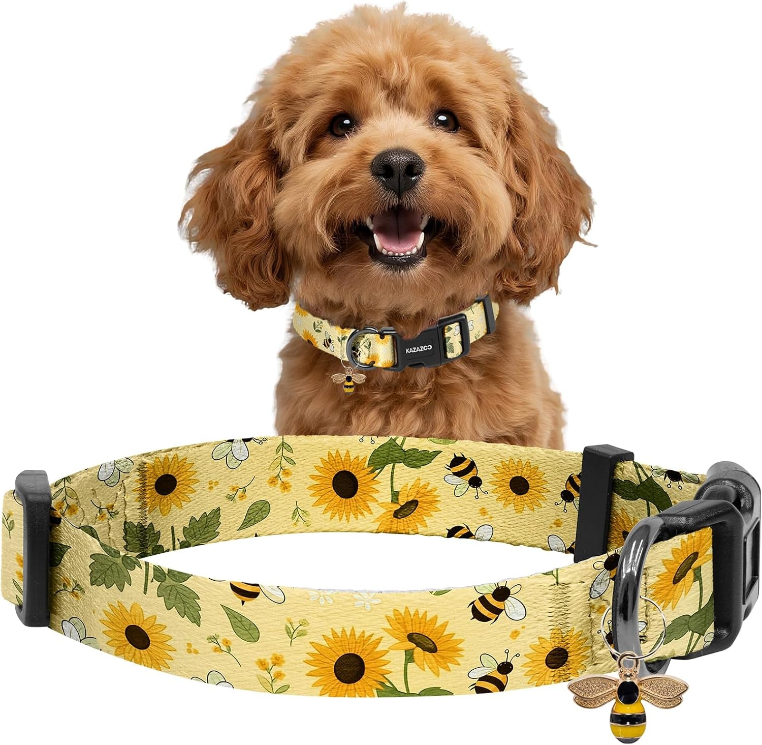 kazazoo-dog-collar-cute-and-soft-nylon-puppy-collar-girl-dogs-adjustable-purple-dog-collars-for-medium-dogs-purple-flowers-m