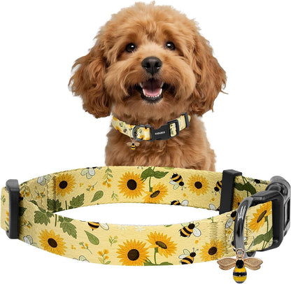 Kazazoo Dog Collar Cute and Soft Nylon Puppy Collar Girl Dogs, Adjustable Purple Dog Collars for Medium Dogs, Purple Flowers-M27
