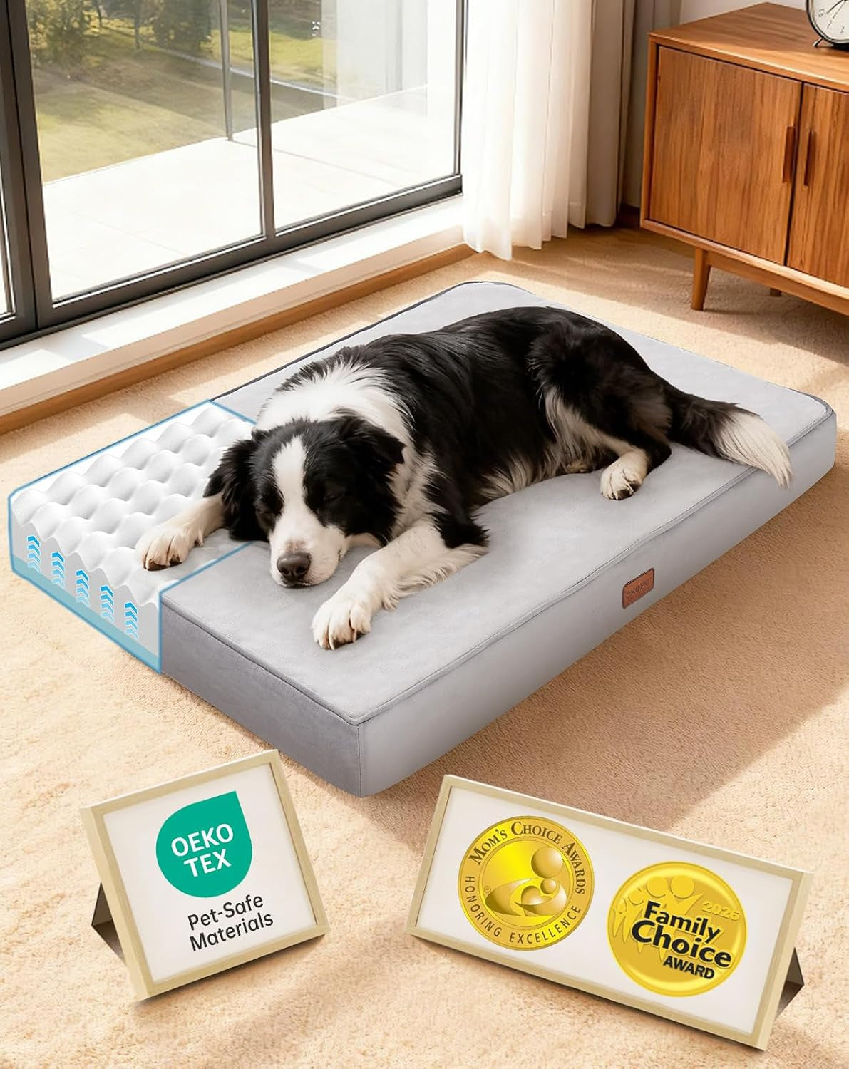 ohgeni-orthopedic-waterproof-large-dog-bed-memory-foam-41-inchgray-machine-washable-removable-cover-in-easy-clean-fabric-reversible-memory-foam-easy-carry-handle-suitable-for-crate