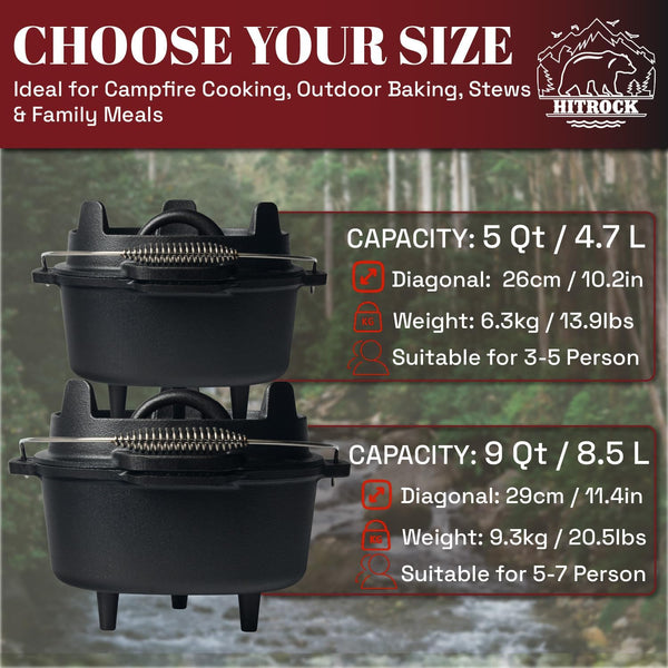 Cast Iron Camp Dutch Oven with Legs 9QT, Pre-Seasoned Camping Dutch Oven with Lid, Outdoor Pot with Lid Lifter, Storage Bag & Handle for Camping, Baking, Grilling, Rounded-Square Shape4