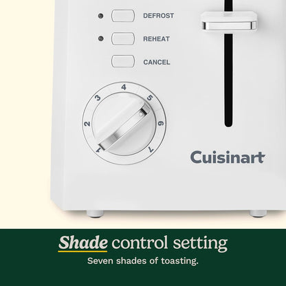 CPT-122 2-Slice Compact Plastic Toaster, Slots for Bagels & Bread, 7 Shade Settings, Cancel/Defrost/Reheat Functions, Removable Crumb Tray, Small Kitchen Appliance for Home & Office, White2