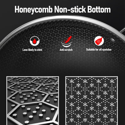 Stainless Steel Wok Pan, Nonstick Frying Pan Honeycomb Stir Fry Skillet with Lid, Compatible with Induction Cooker Gas Range, Dishwasher Safe (26Cm)7