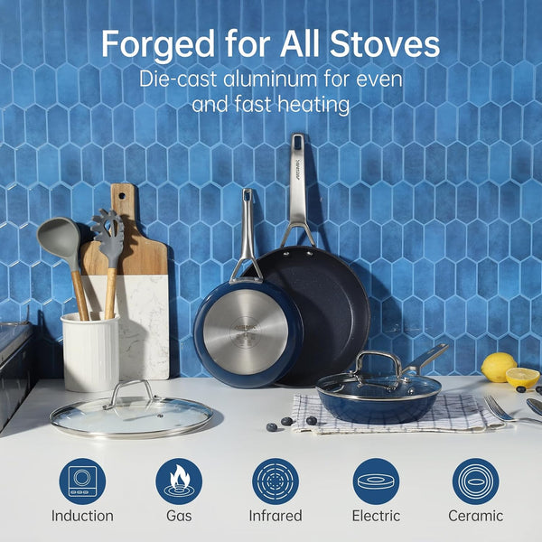 8 Inch Small Nonstick Frying Pan with Lid, Blue Egg Omelet Skillet | Non Toxic, Even Heating, Easy Clean, Dishwasher & Oven Safe, Suitable for Gas & Electric & Induction Stoves, Stainless Steel5
