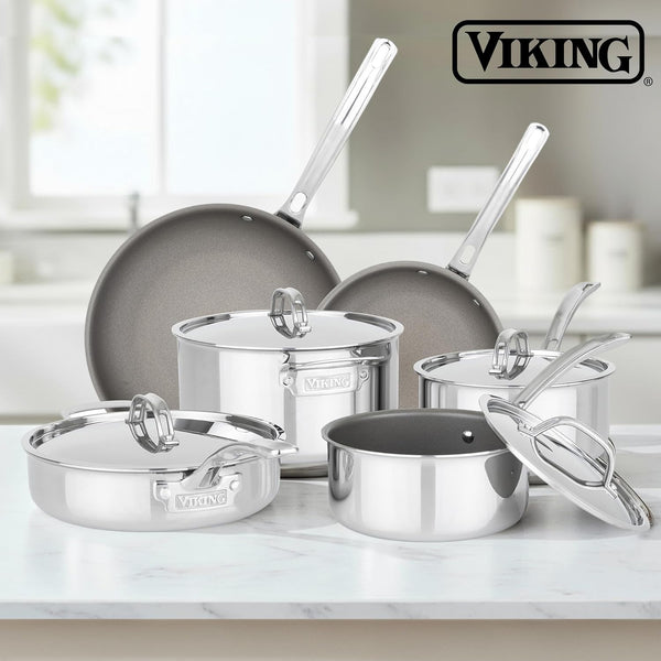 Viking Pureglide Pro 3-Ply Nonstick Cookware Set, Made without PFAS, 10-Piece Induction Pots and Pans Set, Metal Utensil Safe Titanium Nonstick Surface, Oven Safe to 600F8