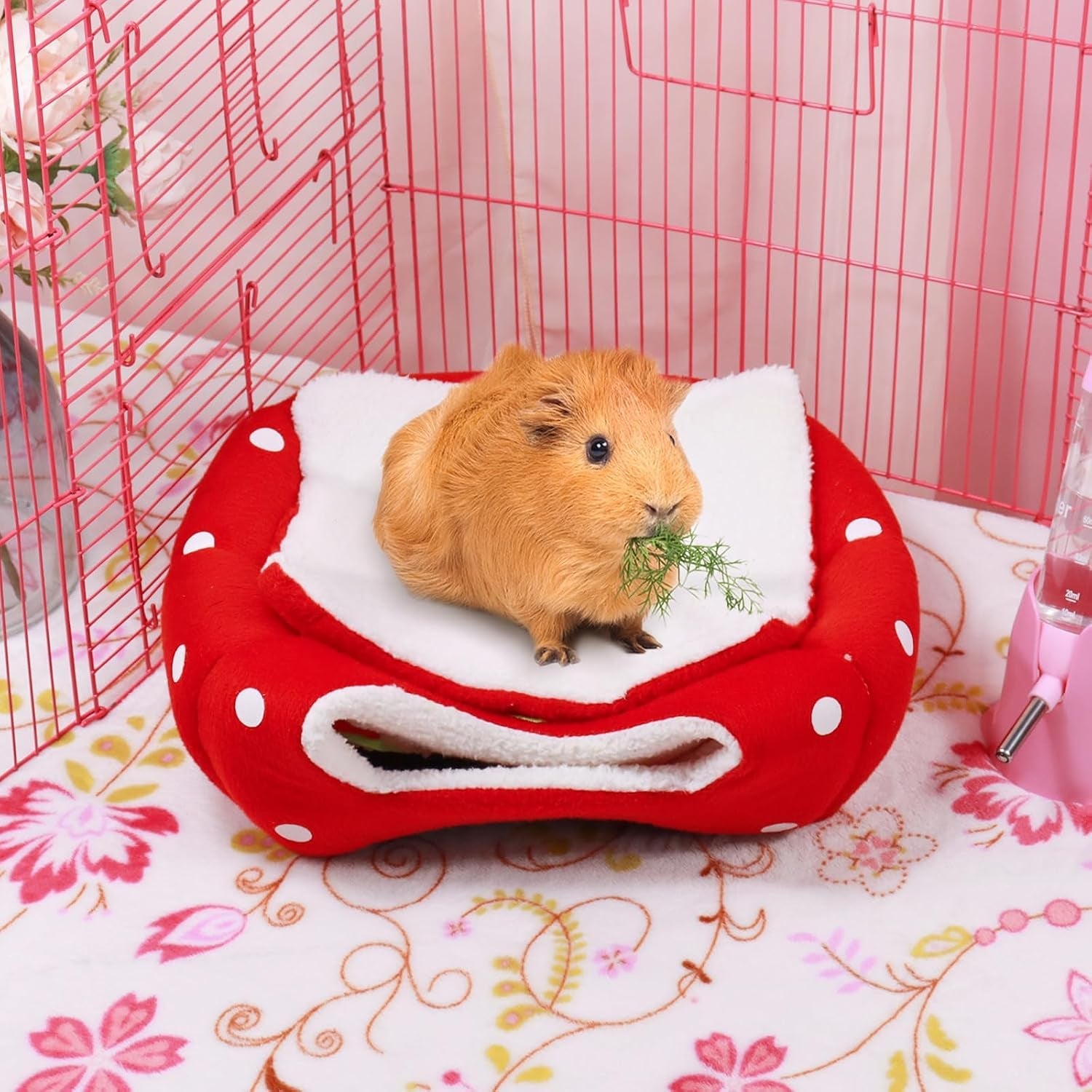 mygeromon-guinea-pig-bed-rabbit-hideout-cuddle-cup-strawberry-style-washable-winter-small-animals-sleeping-house-for-ferret-chinchilla-bunny