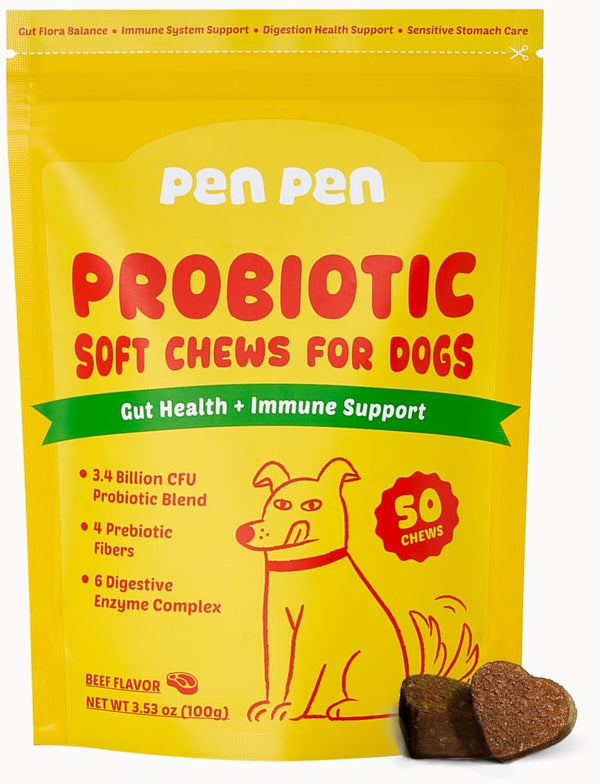 PENPEN Probiotics for Dogs, Dogs Probiotics for Digestive Health, Multi-Probiotic and Enzyme Blend Promote Gut Health & Immune Support, Eases Sensitive Stomachs (Beef Chews, 50Ct)1