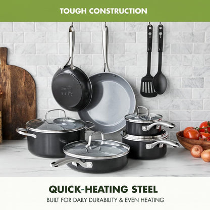 12 Piece Nonstick Swift Cookware Set, Ceramic Pfas-Free Pots & Pans with Lids, Dishwasher & Oven/Broiler Safe to 600F, Kitchen Cooking Set, Sauce, Saute, Stock, Frying Pans, Gray5