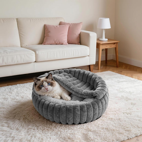 Cat Beds for Indoor Cats, 2 in 1 Cat Cave Bed Kitten Bed for Small Pets, Small Dog Bed with Cover, Pet Bed for Puppy and Kitten with Anti-Slip Bottom-Dark Gray-20 Inches5