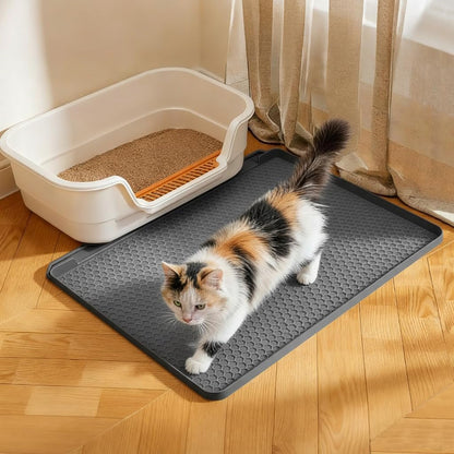 Cat Litter Mat, 24''X20'' Waterproof Silicone Litter Trapping Mat for Litter Box, Soft on Kitty Paws Non-Slip & Easy to Clean (Dark Grey)1