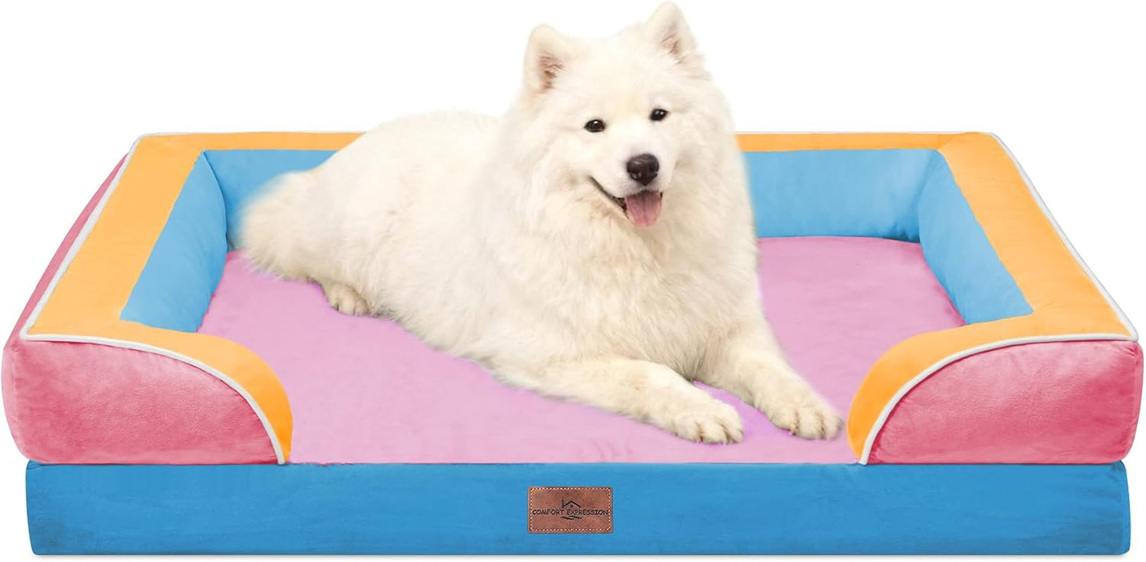 comfort-expression-orthopedic-dog-bed-for-extra-large-dogs-with-bolster-waterproof-dog-couch-bed-with-washable-cover-non-slip-bottom-supportive-egg-crate-foam-xl-pet-bed-42x30-inch