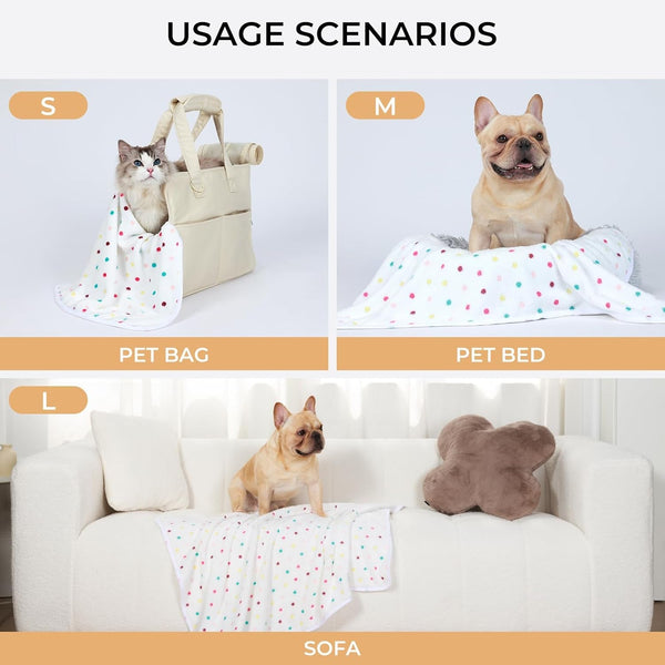 1 Pack 3 Blankets Super Soft Cute Dot Pattern Pet Blanket Flannel Throw for Dog Puppy Cat Beige/Brown/Pink Small2