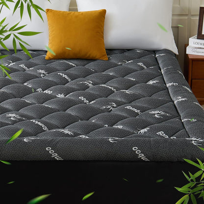 Queen Mattress Topper, Bamboo Viscose Thick Pillow Top Mattress Pad | Deep Pocket Fits 6–18 Inch Mattress, Naturally Cooling for Hot Sleepers, Soft Relief for Back Pain, Premium Dark Grey1