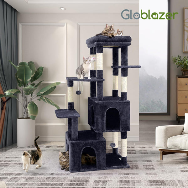 Globlazer Cat Tower for Indoor Cats, Heavy Duty Cat Trees for Large Adult Big Cats Maine Coon Cat Tree Tower with Scratching Post, Extra Large Top Perch, Cat Condos, F61, Dark Grey, 61Inch7
